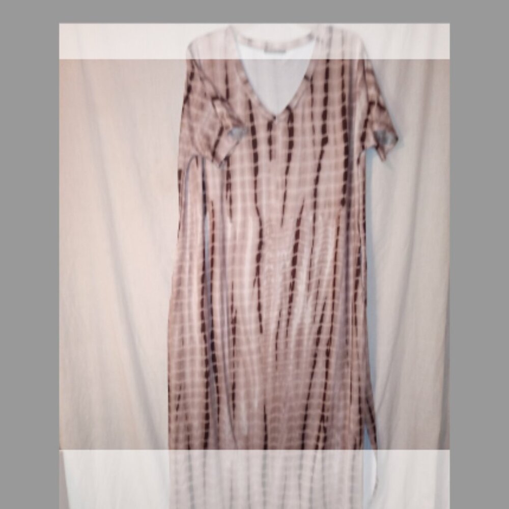 (S) Husk Ary Woman's V Neck Short Sleeve Maxi Dress 2X Brown Tie Dye NWOT